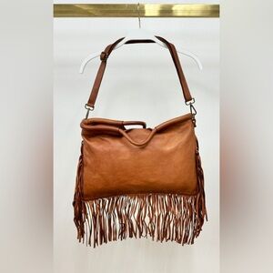 (086-COG) FRINGE LEATHER HANDBAG WITH SHOULDER STRAP